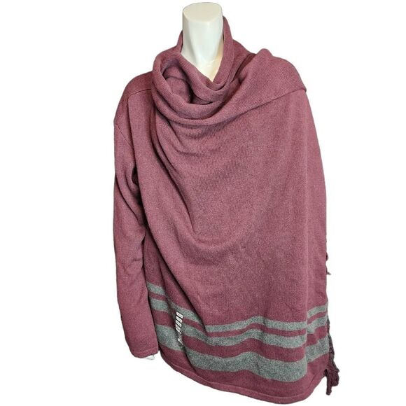 NWT Cabi Maroon & Gray Fringe Wrap Sweater (L) - Picture 3 of 7